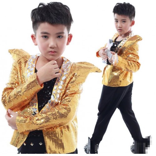 Boy jazz dance coats blazers red gold model show modern dance street dancing host chorus stage performance coats tops 
